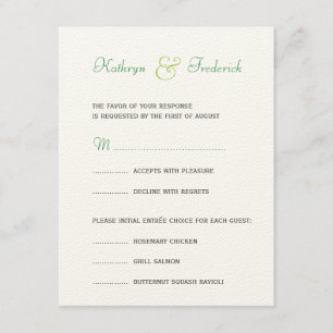 Tarjeta de respuesta de boda formal RSVP verde pri