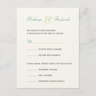 Tarjeta de respuesta de boda formal RSVP verde pri