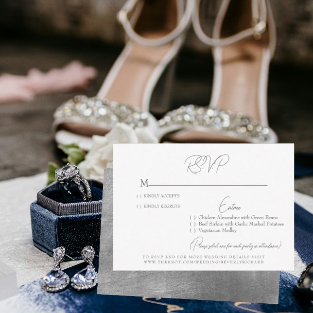 Tarjeta de respuesta de boda Glam White y Silver (Subido por el creador)