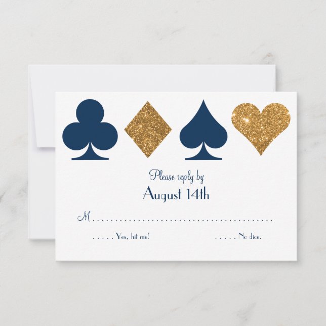 Tarjeta de respuesta de Boda Gold and Navy Blue La (Anverso)