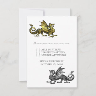 Tarjeta de respuesta de Boda Gold Silver Dragon