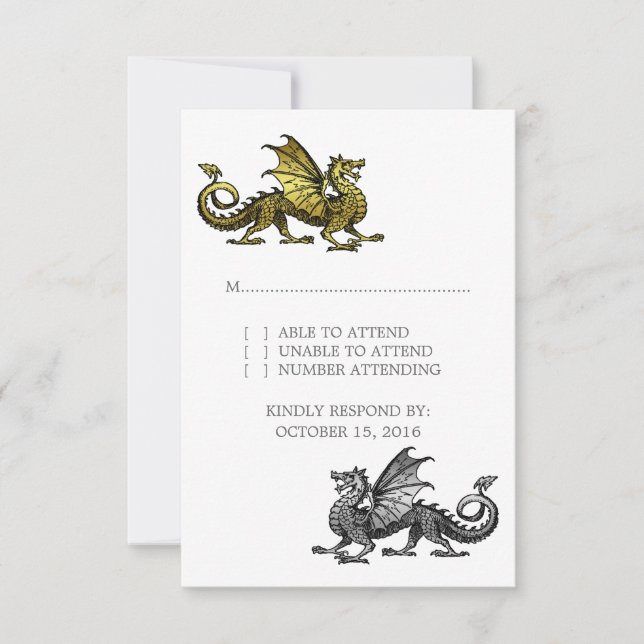 Tarjeta de respuesta de Boda Gold Silver Dragon (Anverso)