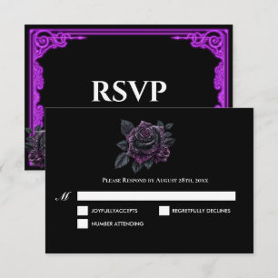 Tarjeta de respuesta de boda gótica con brillo púr