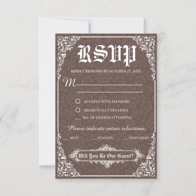 Tarjeta de respuesta de boda gótica victoriana mar (Anverso)