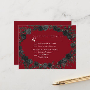 Tarjeta de respuesta de Boda gótico de Rosa rojo y