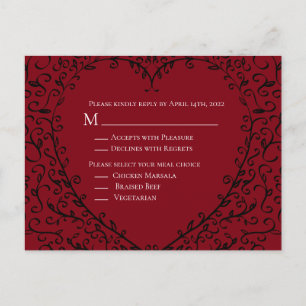 Tarjeta de respuesta de Boda gótico del corazón ro