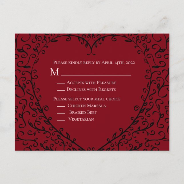 Tarjeta de respuesta de Boda gótico del corazón ro (Anverso)
