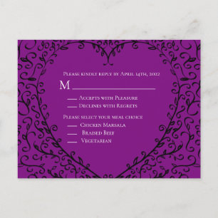 Tarjeta de respuesta de Boda gótico morado y de co