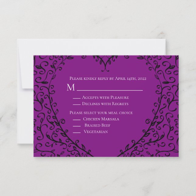 Tarjeta de respuesta de Boda gótico morado y de co (Anverso)