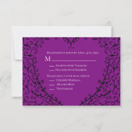 Tarjeta de respuesta de Boda gótico morado y de co