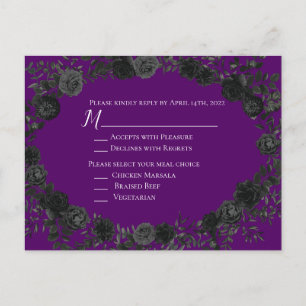 Tarjeta de respuesta de Boda gótico morado y negro