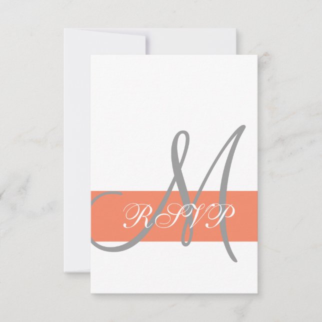 Tarjeta de respuesta de boda gris coral | Nombres  (Anverso)