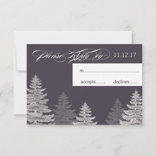 Tarjeta de respuesta de boda gris invierno moderno (Anverso)