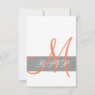 Tarjeta de respuesta de boda gris naranja Nombre