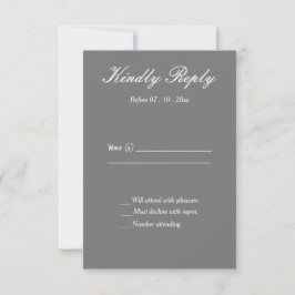 Tarjeta de respuesta de boda gris y blanca formal