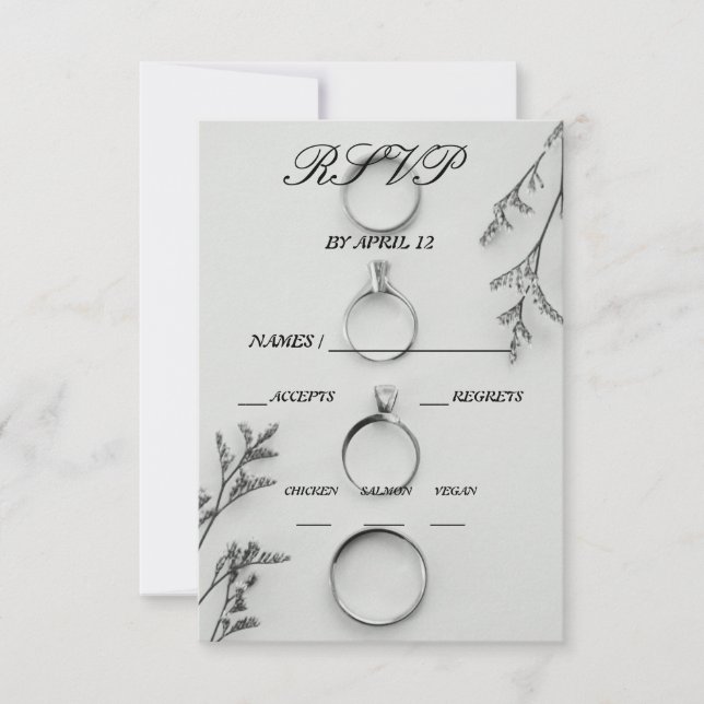 Tarjeta de respuesta de boda gris y negro elegante (Anverso)