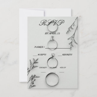 Tarjeta de respuesta de boda gris y negro elegante