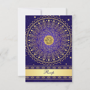 Tarjeta de respuesta de boda Hindu Ganesh Blue Gol