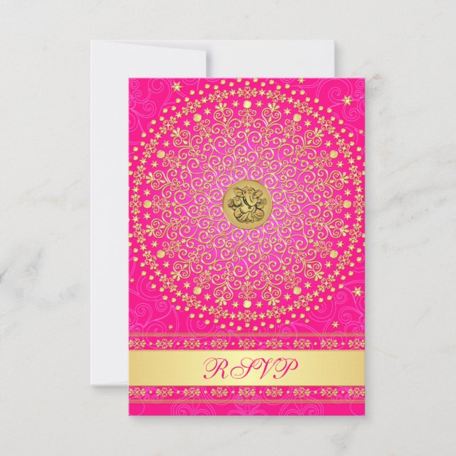 Tarjeta de respuesta de boda Hindu Ganesh Rosa, co (Anverso)