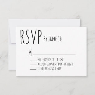 Tarjeta de respuesta de boda humorística blanca