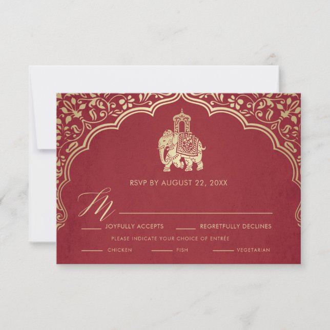 Tarjeta de respuesta de boda india, invitación bla (Anverso)