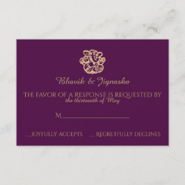 Tarjeta de respuesta de Boda indio Purple Gold Man