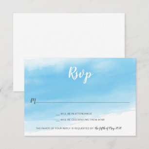 Tarjeta de respuesta de boda junto al mar azul acu