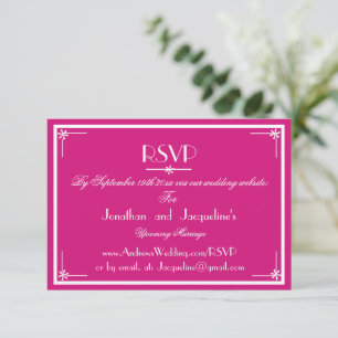 Tarjeta de respuesta de boda magenta simple con no
