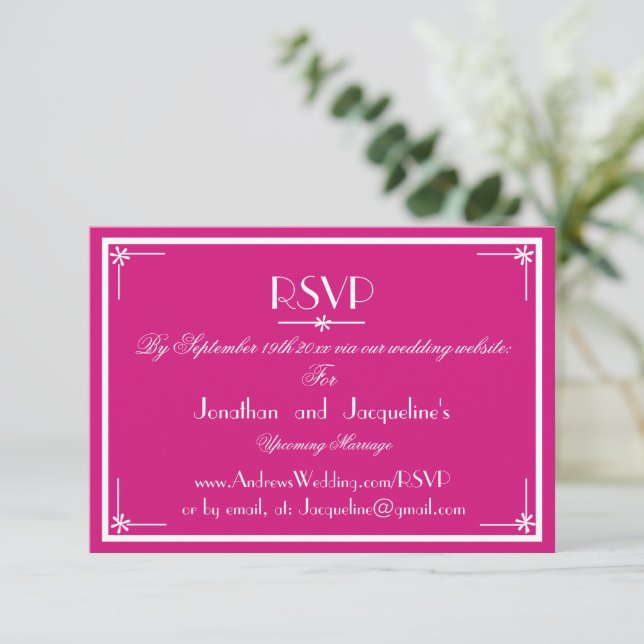 Tarjeta de respuesta de boda magenta simple con no (Anverso de pie)
