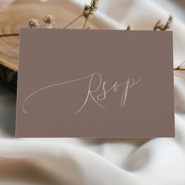 Tarjeta de respuesta de boda marrón mocha simple (Subido por el creador)