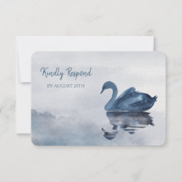 Tarjeta de respuesta de boda Menú Cisne Azul Román