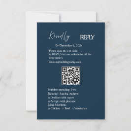 Tarjeta de respuesta de boda minimalista azul mari