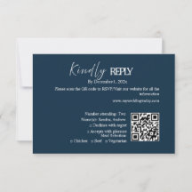 Tarjeta de respuesta de boda minimalista azul mari
