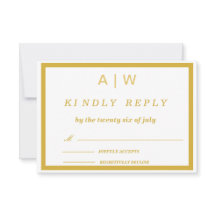 Tarjeta de respuesta de boda minimalista de oro bl