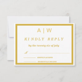 Tarjeta de respuesta de boda minimalista de oro bl