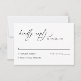 Tarjeta de respuesta de boda minimalista en negro 