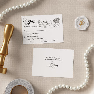Tarjeta de respuesta de boda minimalista en negro