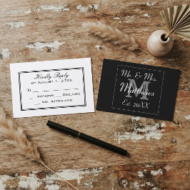 Tarjeta de respuesta de boda minimalista en negro