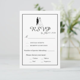 Tarjeta de respuesta de boda minimalista monocroma