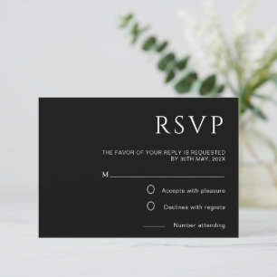Tarjeta de respuesta de boda minimalista negra