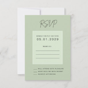 Tarjeta de respuesta de boda minimalista verde sal