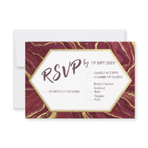 Tarjeta de respuesta de boda moderna Burgundy Gold