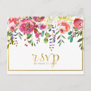 Tarjeta de respuesta de boda moderna con flores de