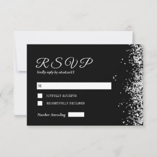 Tarjeta de respuesta de boda moderna de plata negr