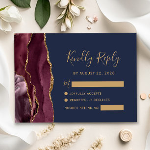 Tarjeta de respuesta de boda moderna en burgundy o