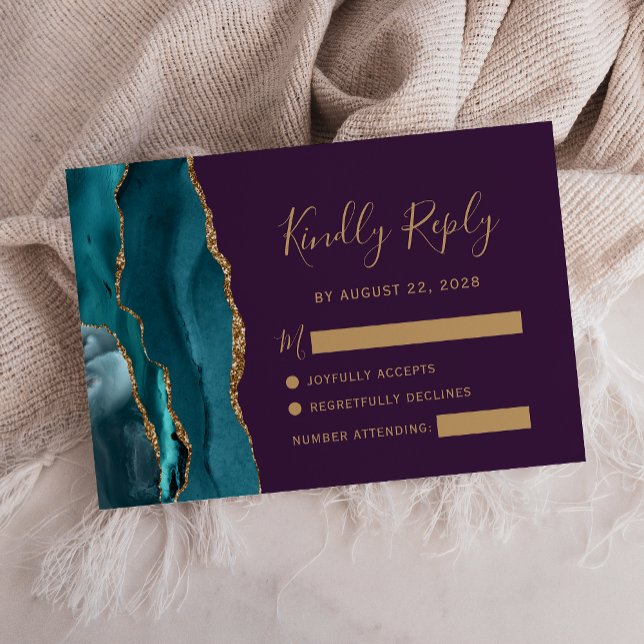 Tarjeta de respuesta de boda moderna en color turq (Subido por el creador)