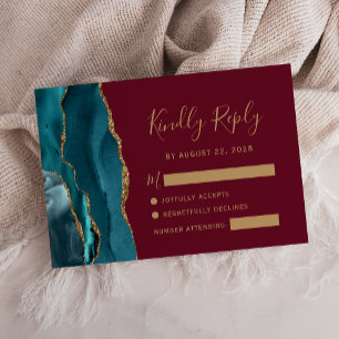 Tarjeta de respuesta de boda moderna en color turq