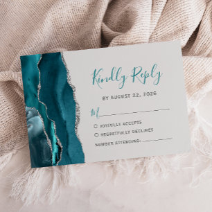 Tarjeta de respuesta de boda moderna gris plata ve