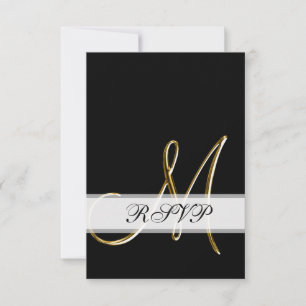 Tarjeta de respuesta de boda Monograma M de oro ne