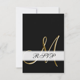 Tarjeta de respuesta de boda Monograma M de oro ne
